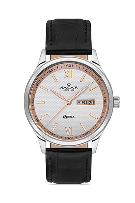 ÇELİK - PEMBE HAKİKİ DERİ ERKEK KOL SAATİ